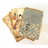 Selection of Japanese booklets on handmade paper with woodblock prints, some covers coloured,