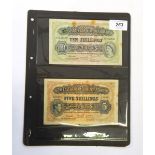 Four East African Currency Board banknotes comprising one George VI 5s note (1 September 1943,