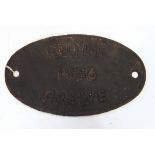 BR standard oval cast iron engine plate inscribed "Built 1956 Crewe"