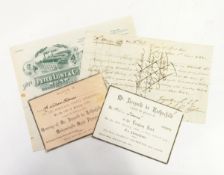 Folder and contents of ephemera including a wedding pass card admitting Mr William Flowers to the