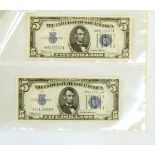 Two USA banknotes, two 5$ notes (both 1934 A, ef), two Egyptian banknotes,