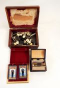 Set of 1953 coronation playing cards, boxed, a gilt leather covered bridge box,