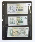Clydesdale £5 banknote (1971 signed R D Fairbairn) plus four £1 notes dated from 1950,