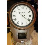 Oak drop dial railway wall clock, the painted circular dial inscribed GWR,