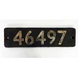 Cast iron steam locomotive smoke box numberplate, no.46497 (LMS 2-6-0), 56.