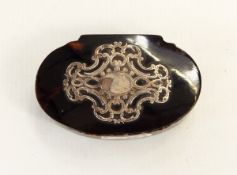 Horn snuff box with shaped sides and tortoiseshell inlay to top,