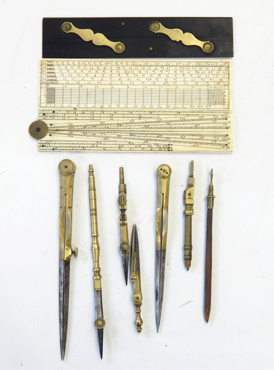 Shagreen covered drawing instrument set containing brass, - Image 2 of 2