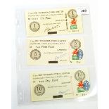 Three Black Sheep Company banknotes comprising one 1 punt, one 5 punt and one 10 punt,