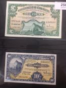 Two Governor of Gibraltar banknotes comprising one £1 note and one 10s note (both 1 May 1965),