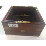 Brass bound rosewood marine chronometer lid with glazed panel and brass key