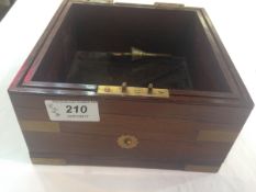 Brass bound rosewood marine chronometer lid with glazed panel and brass key