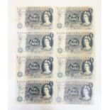 Eight various Bank of England £5 banknotes,