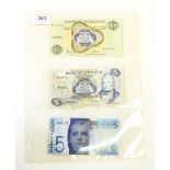 Three Bank of Scotland banknotes comprising one £5 note (1 November 1968,