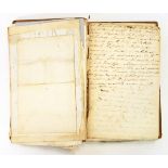 Book with handwritten recipes and loose leaf pages, front and back bds det, full leather,