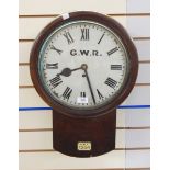 Railway drop dial wall clock, the circular painted dial inscribed "GWR",