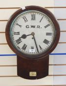 Railway drop dial wall clock, the circular painted dial inscribed "GWR",