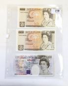 Two £10 banknotes (GM Gill) and one £20 banknote (GEA Kentsfield), ef,