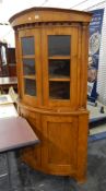 Late 19th/early 20th century ash quadrant-shaped standing corner cupboard,
