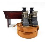 Pair of Victorian leather and brass racing binoculars with presentation inscription relating to the