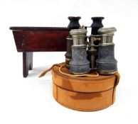 Pair of Victorian leather and brass racing binoculars with presentation inscription relating to the