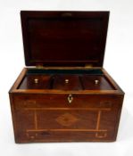 19th century mahogany tea caddy of rectangular form with geometric strung decoration,