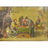 Northern European school Oil on panel Interior tavern scene with figures playing board game,