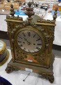 Victorian Gothic revival brass mantel clock,