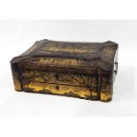 19th century Chinese export lacquer sewing box of shaped rectangular form,