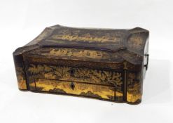 19th century Chinese export lacquer sewing box of shaped rectangular form,