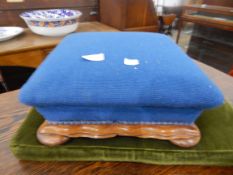 Victorian footstool with blue weave cushion,