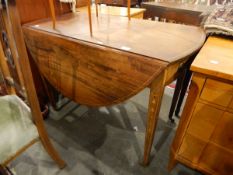 19th century mahogany inlaid Pembroke table, oval, on square tapering legs,