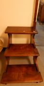 Set of mahogany library steps, three-tier, with turned upright handrail, brass finial,