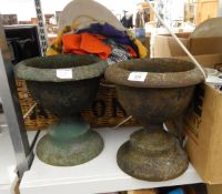 Pair of cast iron garden urns,