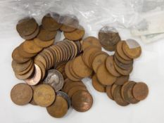 Quantity of British silver and copper coinage and three bank notes