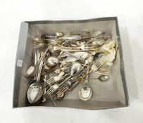 Quantity of silver plated cutlery including serving spoons, souvenir teaspoons, etc.