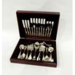 Quantity of mid 20th century EPNS table flatware including fish eaters and soup spoons,