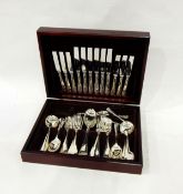 Quantity of mid 20th century EPNS table flatware including fish eaters and soup spoons,