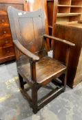 Antique oak open armchair,