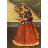 Qajar school (Persian late 19th/early 20th century) Oil on canvas Portrait of a girl bearing a