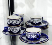 Set of six continental coffee cups and saucers,