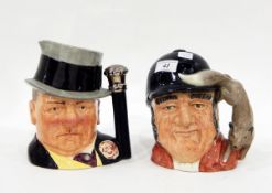 Eight Royal Doulton character jugs including 'Falstaff', 'Sir Francis Drake' (commemorative issue),