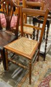 Two stained bedroom chairs with cane seats and a stickstand (3)