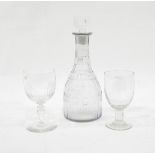 Georgian cut glass decanter with a band of engraved decoration and shallow triple-ring neck,