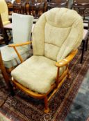 Modern 20th century stickback open armchair with loose cushions