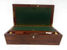 19th century mahogany and cross-banded writing box, the interior with baize lined writing slope,