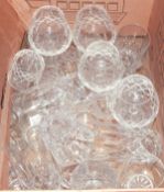 Quantity of glassware including tumblers, brandy balloons, water glasses, cake stands, etc.