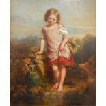 British 19th century school Oil on canvas Girl filling a water jar by a stream,