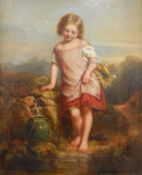 British 19th century school Oil on canvas Girl filling a water jar by a stream,