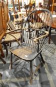 19th century stained wood stickback Windsor elbow chair,