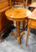 Victorian circular inlaid mahogany occasional table raised on an inverted tapering octagonal